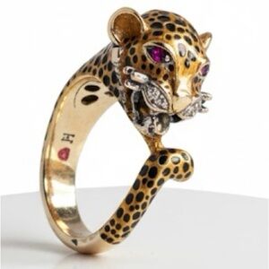 RARE Silvio Hidalgo Sterling Silver Enamel Panther Ring Size 7 Vintage Luxury